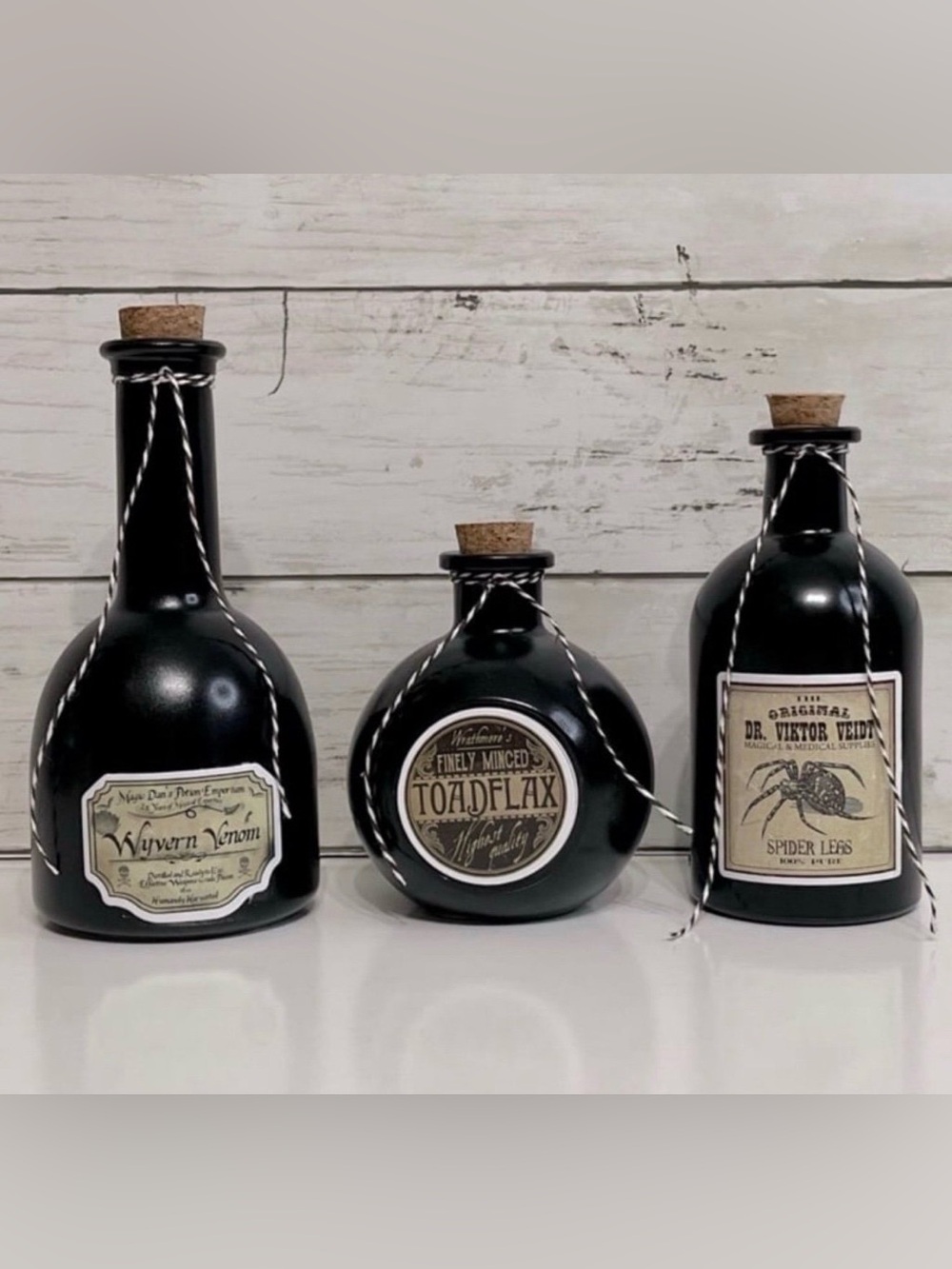 Hand Painted & Decorated Halloween Potion Bottles Set of 3